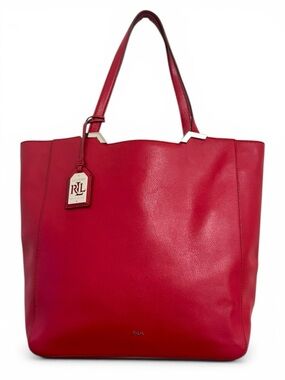 Ralph Lauren Arlington Tote Bag Red Cow Leather Sleek Shopper Silver Accents